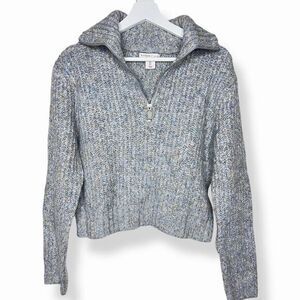 SINCERELY JULES‎ Blue Marled Quarter Zip Cropped Knit Sweater Size Small